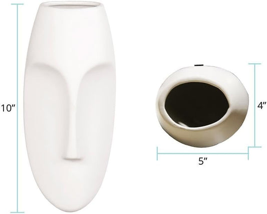 Howard Elliott Collection Oval Wall Hanging Face Sculpture, Contemporary Ceramic Accent for Entryway, Living Room, Hallway or Bedroom Decor, Matte White