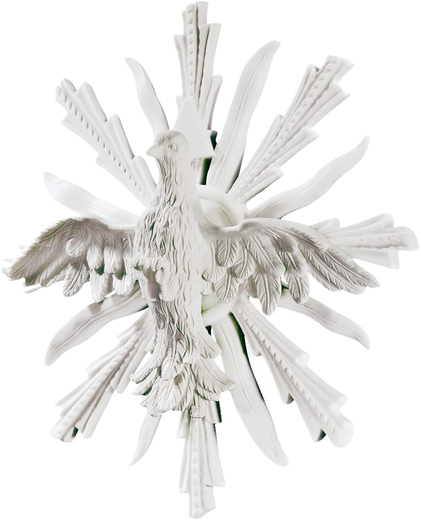 Design Toscano Mystical Snowy Owl Bird Indoor/Outdoor Wall Frieze Sculpture, Medium, 19 inches wide, 11 inches tall, Cast Stone Resin, White Finish