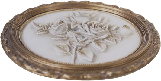 S-MANTIS Vintage Wall Sculpture,Antique Pediment,Hallway Wall Art,Hand Painted Flower Wall Decoration Accent Artworks for Indoor Kitchen Bedroom Living Room Office Outdoor Garden Patio (Bronze & White)