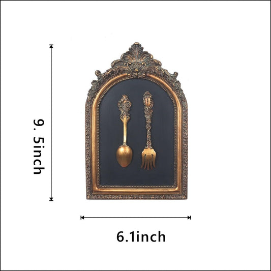S-MANTIS Vintage Wall Sculpture,Antique Pediment,Hallway Wall Art, Hand Painted Wall Decoration With Embossed Intricate Spoon and Fork Design, Arched Aesthetic Room Décor, Gallery, Unique Gift