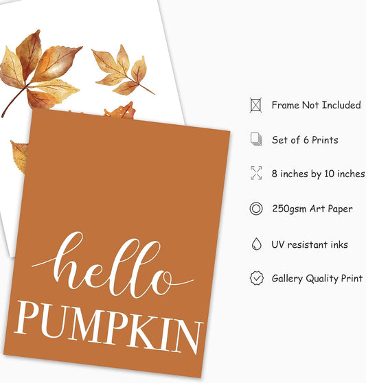 JarThenaAMCS 6Pcs Fall Thanksgiving Wall Art Prints, UNFRAMED 8 x 10 In