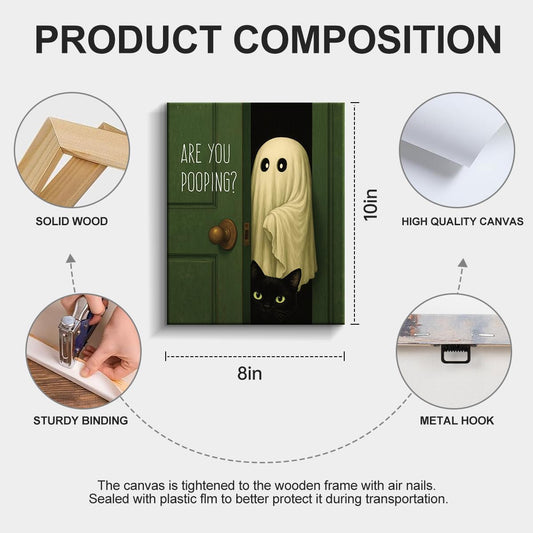 Funny Ghost Cat Halloween Bathroom Wall Art Ghost Are Canvas Print Framed