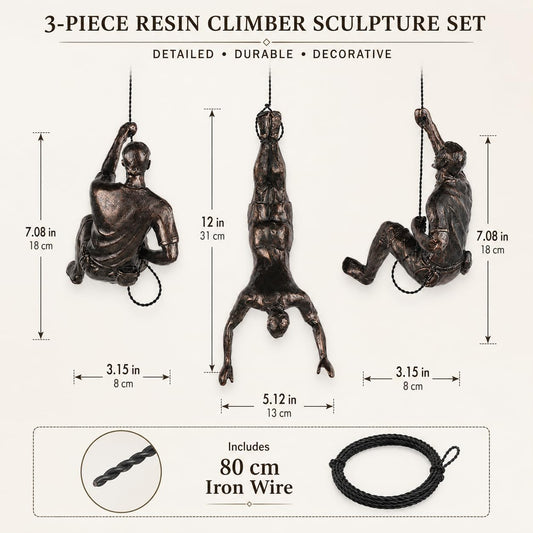 Large Set of 3 Climbing Men Wall Art Decor Sculpture,Nordic Modern Simplicity Decorative Wall Art, Climbing Man Sculptures,Home & Office Climber Gifts