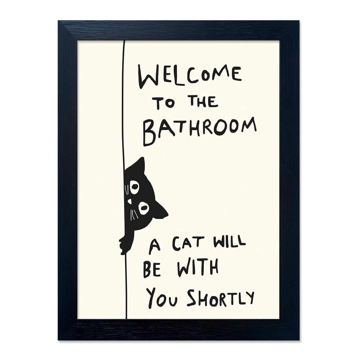 Framed Black and White Bathroom Wall Decor Welcome to the Bathroom Wall Art A cat Will be With You Shortly Funny Cat Lover Canvas Print Poster Modern Home Decor