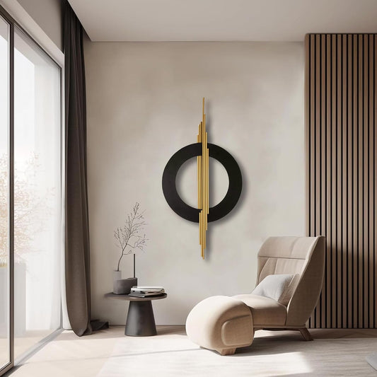 JFUJFU Large Black & Gold 3d Metal Wall Art with Geometric Round for Home
