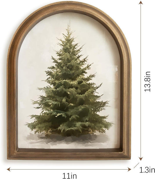 Christmas Decorations - 11" x 13.8" Christmas Tree Framed Wall Art Picture Painting Artwork - Indoor Vintage Rustic Unique Xmas Gifts Presents Decor For Table Wall Farmhouse Mantel Home Office