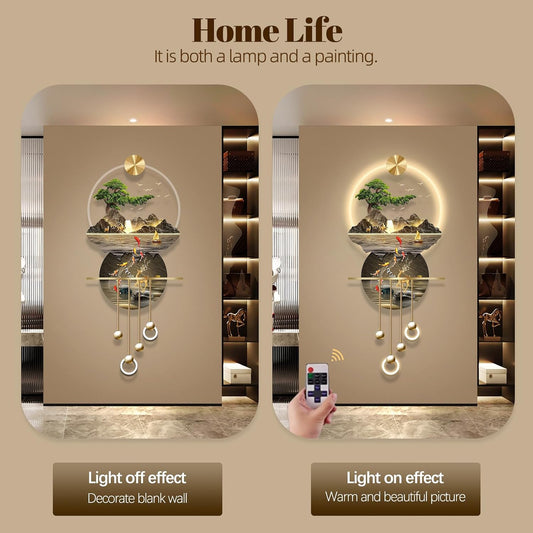 LED Light Art Wall Decor, Modern Home Decor Wall Sculpture with Lights, Walls Art Decorations Lamp, Walls Arts Decors Sculptures Large, Plug-in Power Supply, Gold C, 23x53IN