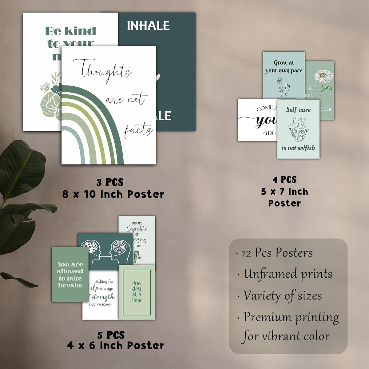 Losyze Mental Health Posters, Motivitional Growth Mindset Posters, Sage Green Therapy Office Decor (UNFRAMED)