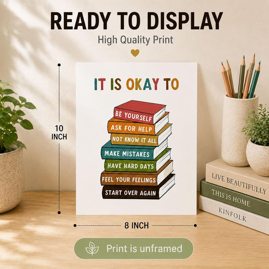 Classroom Signs Wall Art, It Is Okay To Feel Poster for Kids, Social Emotional Learning Decor for School Counselor Office, Calm Down Corner, Teacher Decor for Classroom, Boho Educational Wall Decor (8x10 inches Unframed, It Is Okay)