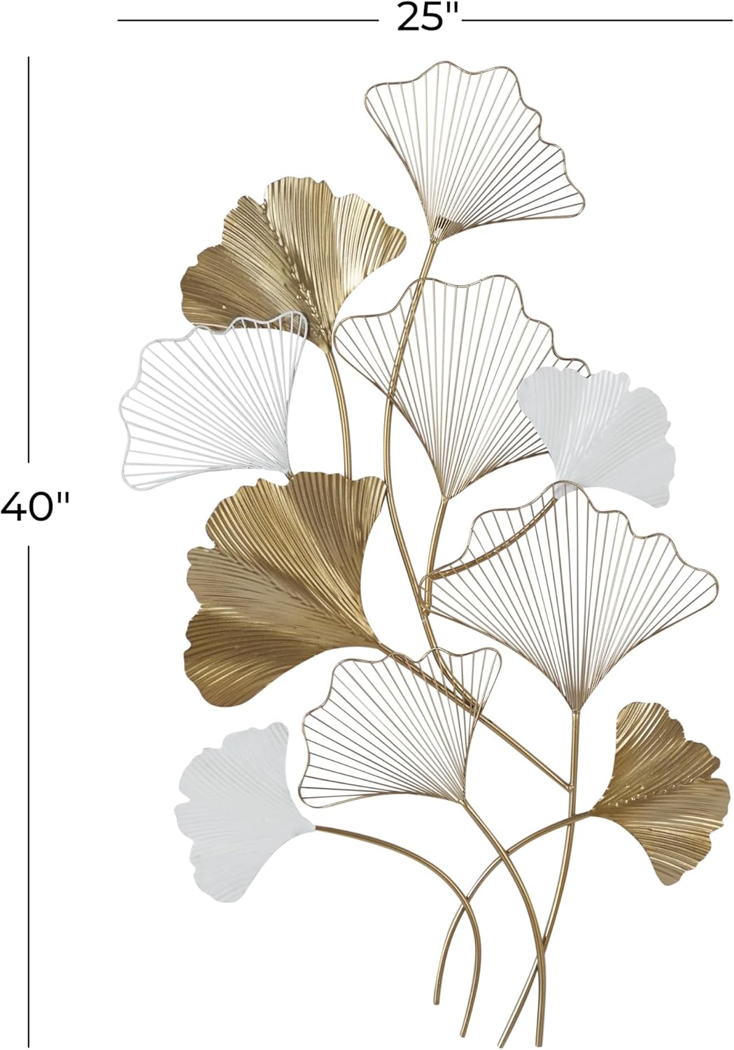 Deco 79 Metal Leaf Home Wall Decor Wall Sculpture with White Accents, Wall Art 25" x 2" x 40", Gold