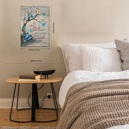 1pc “Those We Love Don’t Go Away” Flower Butterfly Wall Art Inspirational Decor, 30 * 45cm/12 * 18in Unframed
