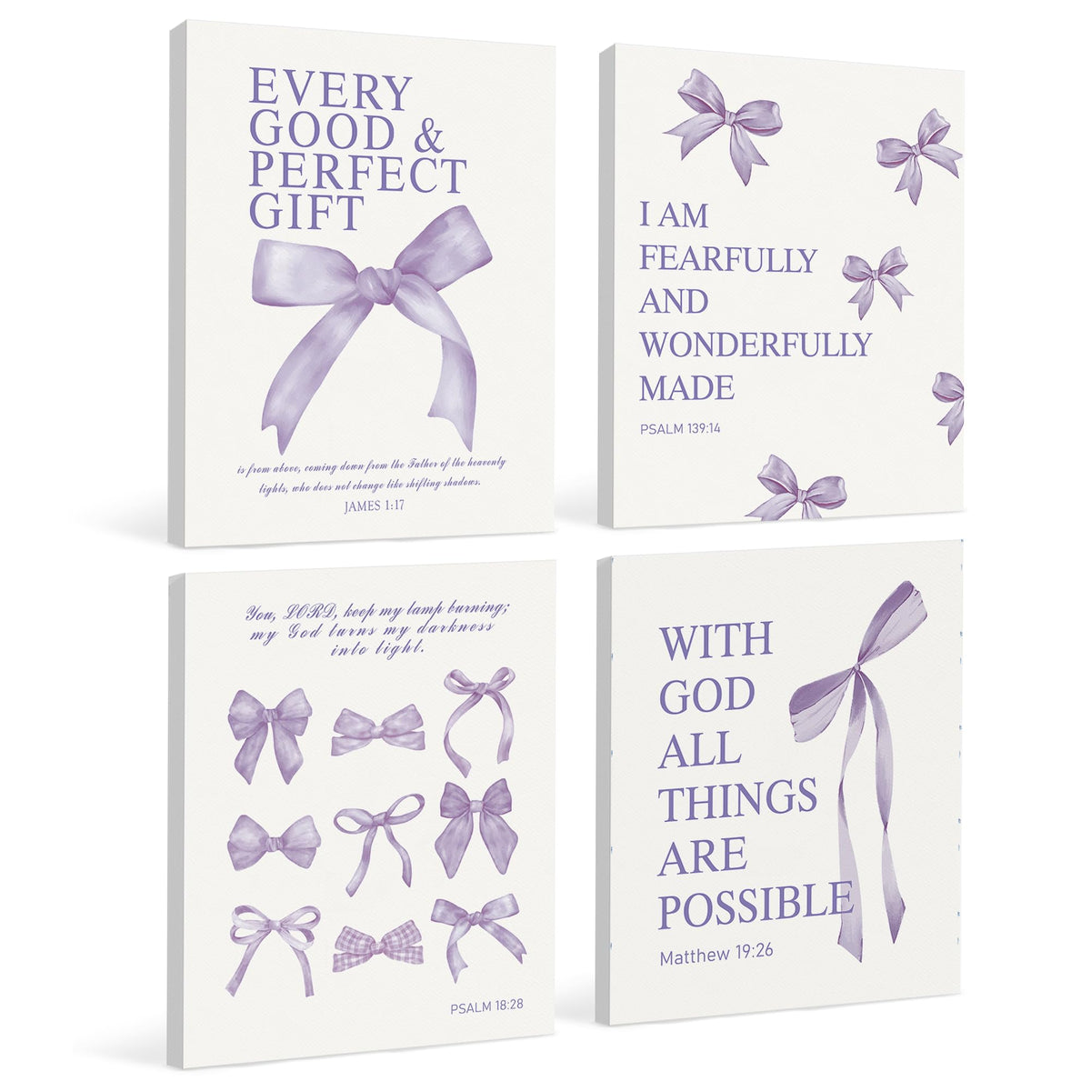 LARTSFRO Coquette Pink Bow Christian Wall Art Decor Posters, Pink Bow Christian Bathroom Room Bedroom Dorm Wall Art Decor Aesthetic for College Teen Girls Gifts,Inspirational Bible Verses Bow Wall Decor, 10x8 Inch Set of 4 Bow Pictures(UNFRAMED)