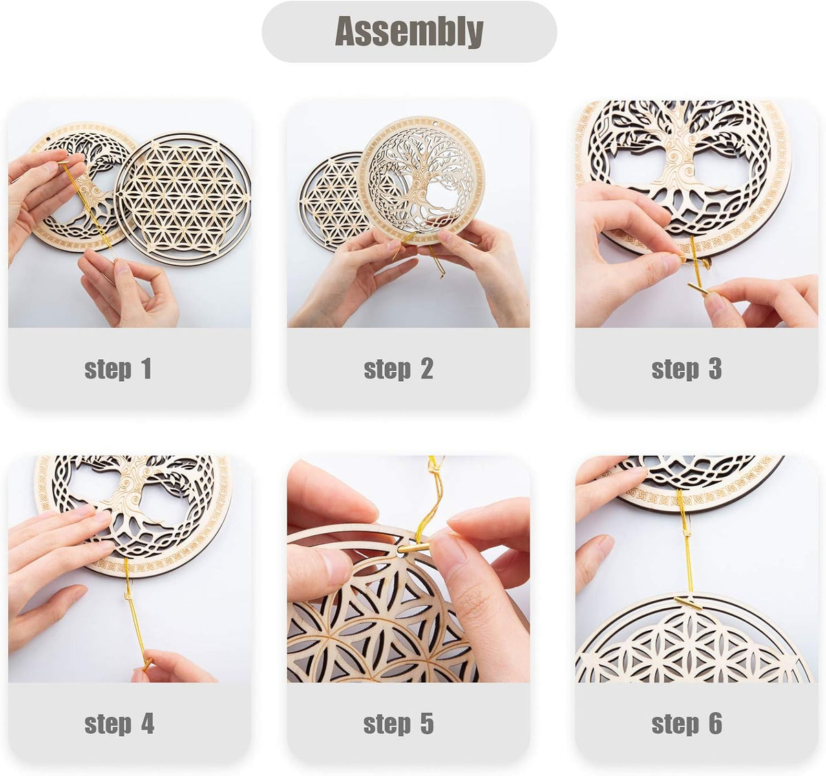 Qallicon 5.31" Sacred Geometry Wall Art 4 PCS Set, (Metatron Cube, 64 Tetrahedron, Torus, Merkaba) Crystal Grid Meditation Chakra Wooden Wall Art Yoga Decor Spiritual Gifts