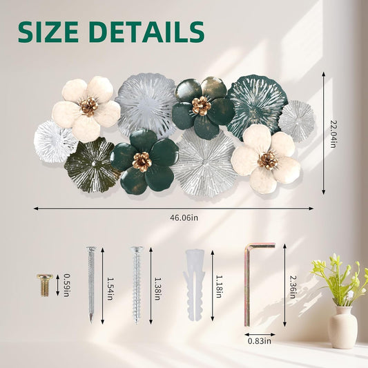MGFDT Gold & Silver Metal Wall Art, Multi-Color Floral, 46.06" x 22.04"