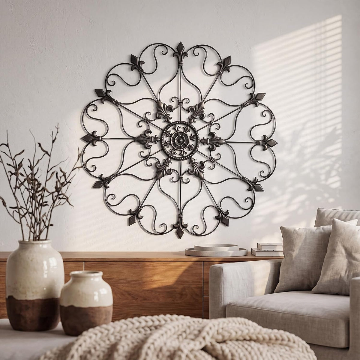Pelopy 30" Wrought Iron Wall Art Metal Scroll Vintage Fleur-de-lis