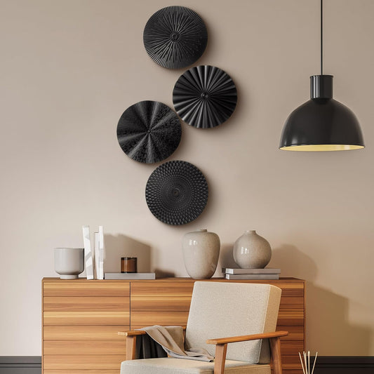 Hicarer 4 Pcs 12 Inch Black Metal Wall Art Decor Modern Sunburst Decor