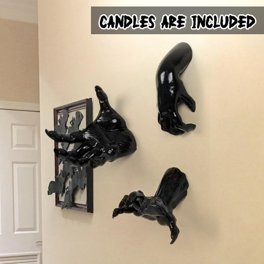Halloween Decorations Indoor Outdoor 3 Pack Wall Mount Creepy Hands&Candles