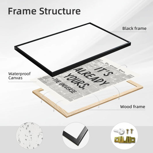 Framed Black And White Retro Newspaper Wall Art Motivational Office Decor