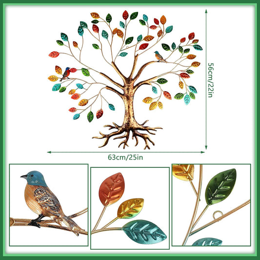 Fangoo Tree of Life Metal Wall Art Sculpture 22 x 26 inch Large Metal Tree of Life Wall Decor Wall Hanging Multi Colored Leaf Art for Living Room Bedroom Garden Porch Patio Office Home Wall Decor