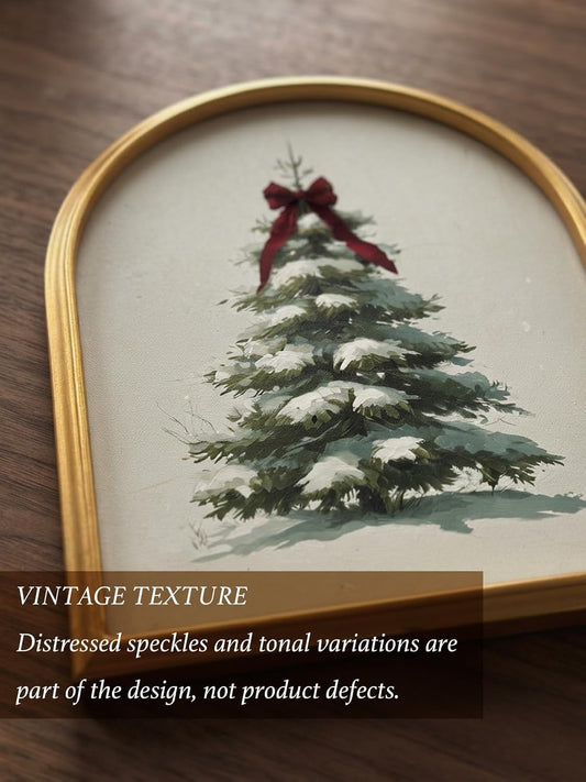 TwoDays Vintage Christmas Tree 11" x 13.8" Gold Arched Framed Wall Art