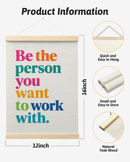 FGFK Inspirational Office Wall Art Poster Hanger Frame, Be the Person You Want to Work with Motivational Canvas Prints Framed Wall Decor for Home Office Workplace, 12x16 Inch