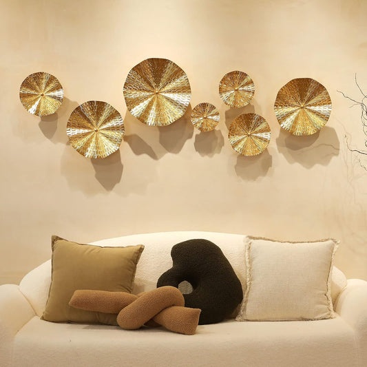 Gold Wall Decor for Living Room, 7PCS Metal Wall Art Plate Statement