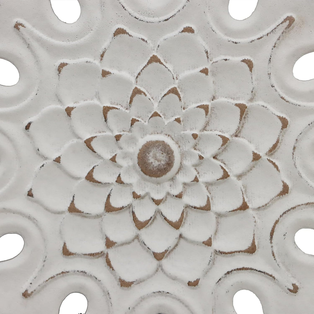 PARISLOFT Farmhouse Wood Round Cutout Floral Wall Decor, Bohemian Wall Sculpture, Carved Mandala Wall Art for Living Room, Bedroom, Entryway, 24.8''