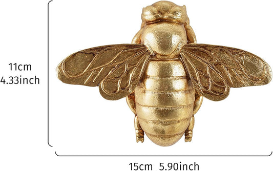 LuckySunDecorQZ Gold Bee Wall Decor Insect Wall Sculptures 3D Hanging Honey Decorative Bug Beetle Lizard Gecko Figurine Artwork Decor for Living Room (Gold Bee)