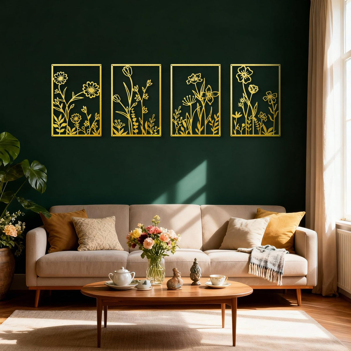 Black Metal Botanical Wall Art, Boho Farmhouse Flower Bathroom Wall Decor