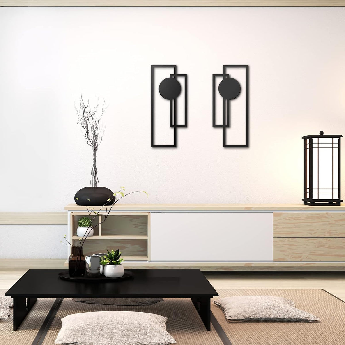 Peryiter 2 Pcs Minimalist Metal Abstract Wall Art Black Living Room Decor