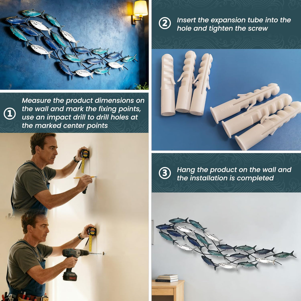ZZYYZZ Metal Fish Wall Art, Large Metal Fish Wall Decor, 3D 59" x 16.5"