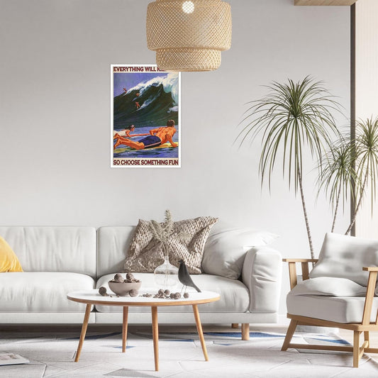 Enveable Retro Hawaii Surfing Fun Poster Summer Tropical Beach Hawaiian Island Beach Art Blue Ocean Wave Surfer Water Sport Surfboard Prints For Home Bedroom Dorm Bathroom Wall Decor 12x16in Unframed