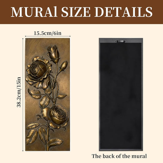 EvruCexul Vintage Floral Wall Sculpture, Antique Bronze Resin Wall Art with Ornate Botanical Design, Decorative Wall Plaque for Elegant Home Décor (Rose)