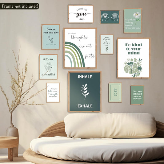 Losyze Mental Health Posters, Motivitional Growth Mindset Posters, Sage Green Therapy Office Decor (UNFRAMED)