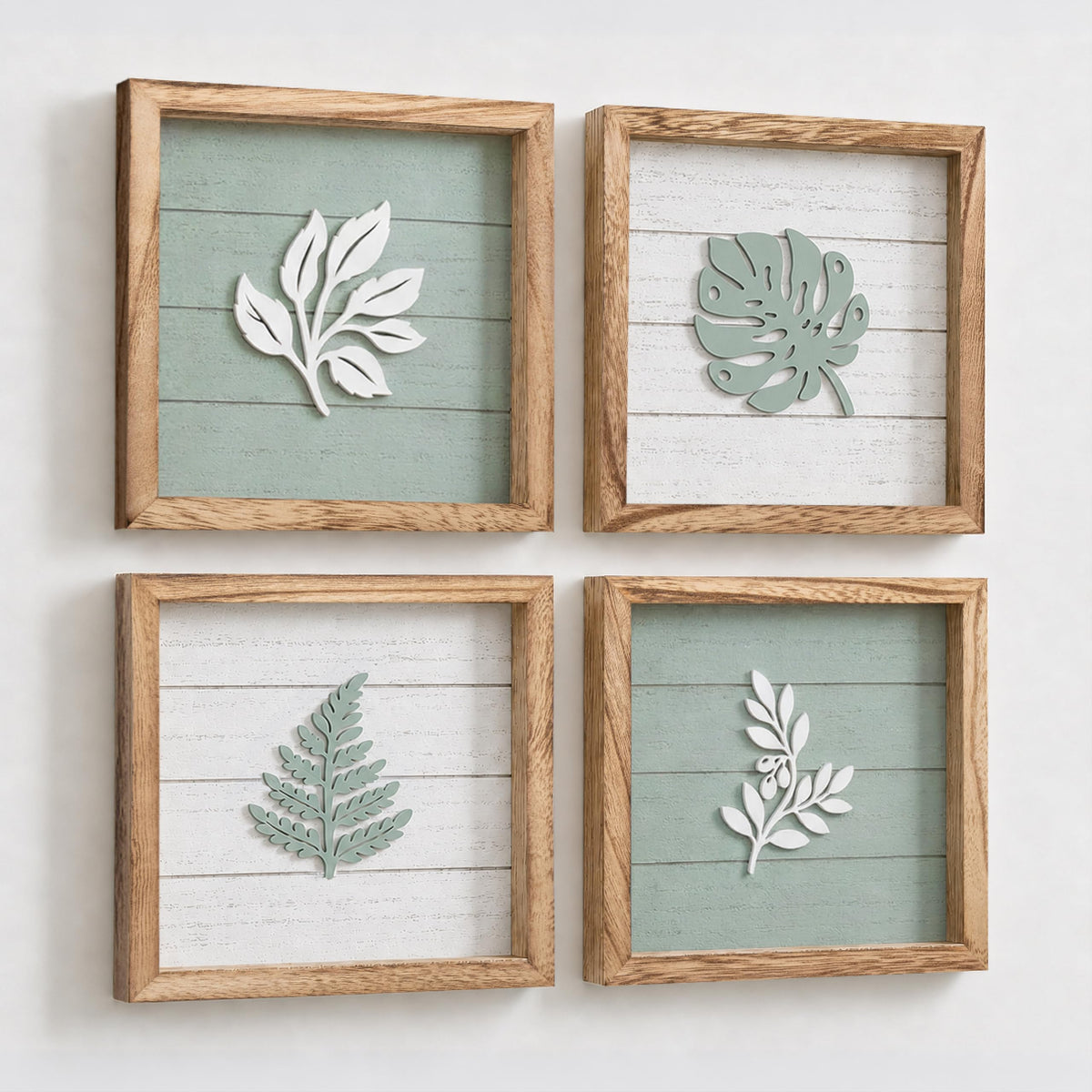 Tide and Tales 3d Sage Green Framed Wall Art, Set of 4, Bathroom Decor