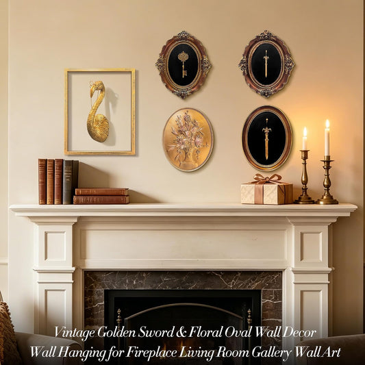 Juedawyal Baroque Sword Wall Sculpture, Gothic Wall Decor, Resin Vintage Wall Accent, Antique Oval Aesthetic Room Décor for Hallway Living Room Entryway Gallery Wall