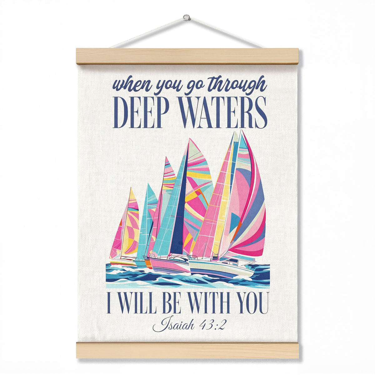 ZNGFON Trendy Whale Shark Christian Wall Decor, When You Go Through Deep Waters I Will Be With You Isaiah 43:2 Wall Art Poster with Wooden Frame, Blue Bible Verse Wall Hanging Home Decor, 12x16 Inch