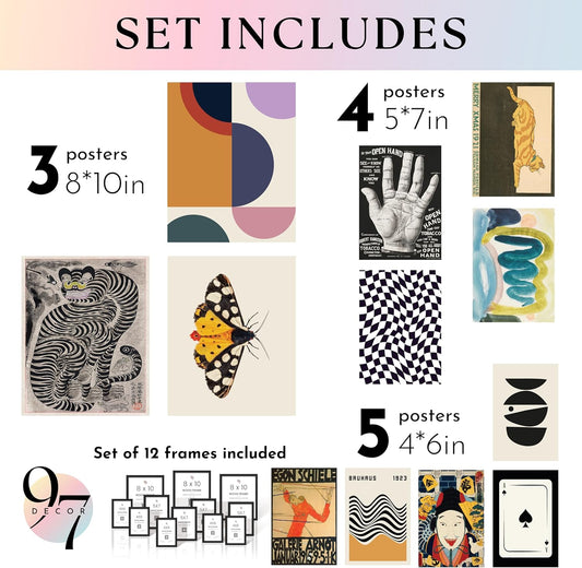 Eclectic Wall Art Prints Unframed, Mid Century Retro Decor for Home Bedroom