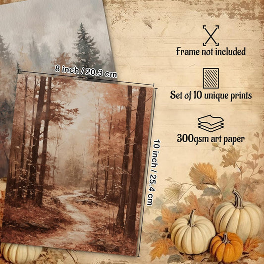 Benjia 10Pcs 8x10 inch Fall Wall Art Prints, Retro Rustic Aesthetic Vintage Autumn Scenery Posters for Living Room Bedroom Thanksgiving Decor (Unframed)