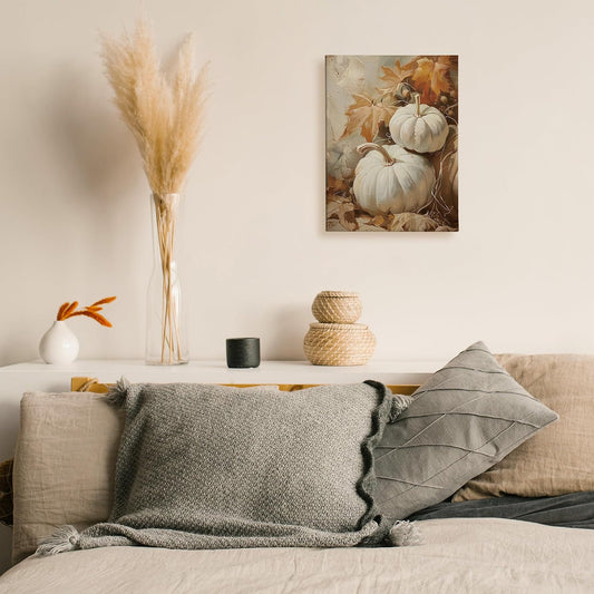 TLESKE Fall Pumpkin Rustic Farmhouse Wall Art Decor 11x14 (White-01)