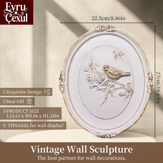 EvruCexul Vintage Bird Wall Sculpture- Antique Wall Decor, Hand Painted Wall Decoration with Embossed Birds Design,Vintage Wall Decoration for Living Room ,Kitchen, Bedroom & Gallery Floral Wall Art,Christmas Gift(Bird 2)