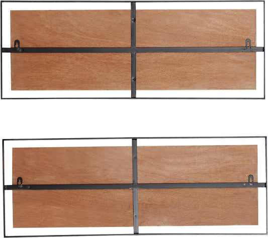 Deco 79 Wooden Geometric Home Wall Decor Linear Carved Wall Sculpture with Black Frame, Set of 2 Wall Art 32"W, 12"H, Brown