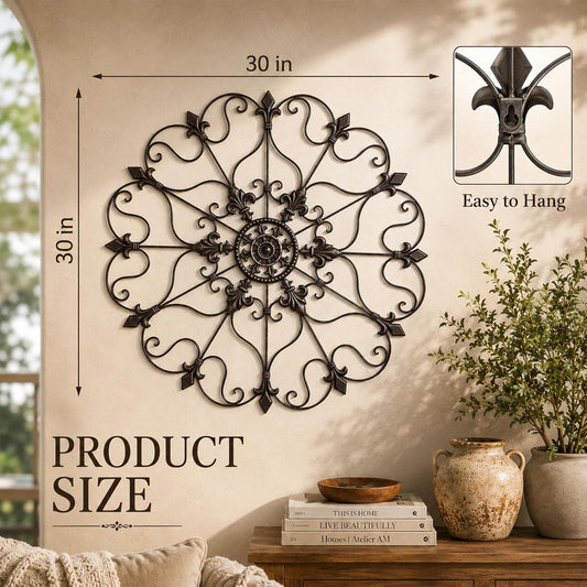 Pelopy 30" Wrought Iron Wall Art Metal Scroll Vintage Fleur-de-lis