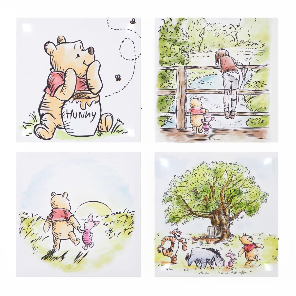 Sanrio Hello Kitty Strawberry and Bow Canvas Wall Art 4 Piece Set for Room Décor,12"x12"