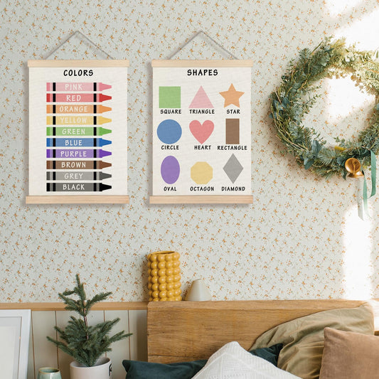 Supwhd Shapes Colors Posters for Classroom Wall, Shapes Colors Learning Poster Hanger Frame Wall Decor for Classroom Nursery Kids Room Playroom Preschool Decor, 12x16 Set of 2