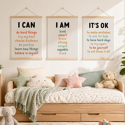 Koesus Inspirational Classroom Wall Art Poster Hanger Frame 12x16 Inch Set of 3, Positive Affirmations for Kids, Motivational Canvas Pictures Prints Framed Wall Decor for Classroom Kids Room Playroom
