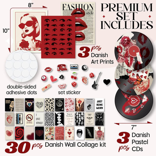 Downtown Girl Room Decor Y2k Posters, Trendy Red Prints For Teen Girl Dorm