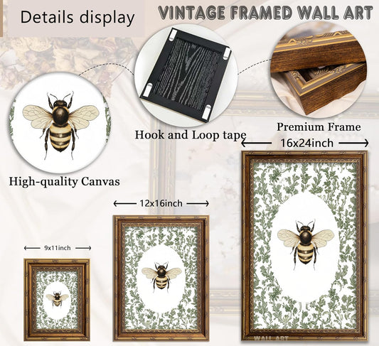 SKZMBTI Vintage Gold Framed Insect Wall Art Classical Bee Painting Prints