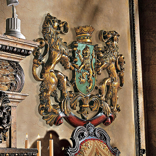 Design Toscano Heraldic Royal Lions Coat of Arms Wall Sculpture, 30 Inch, Full Color