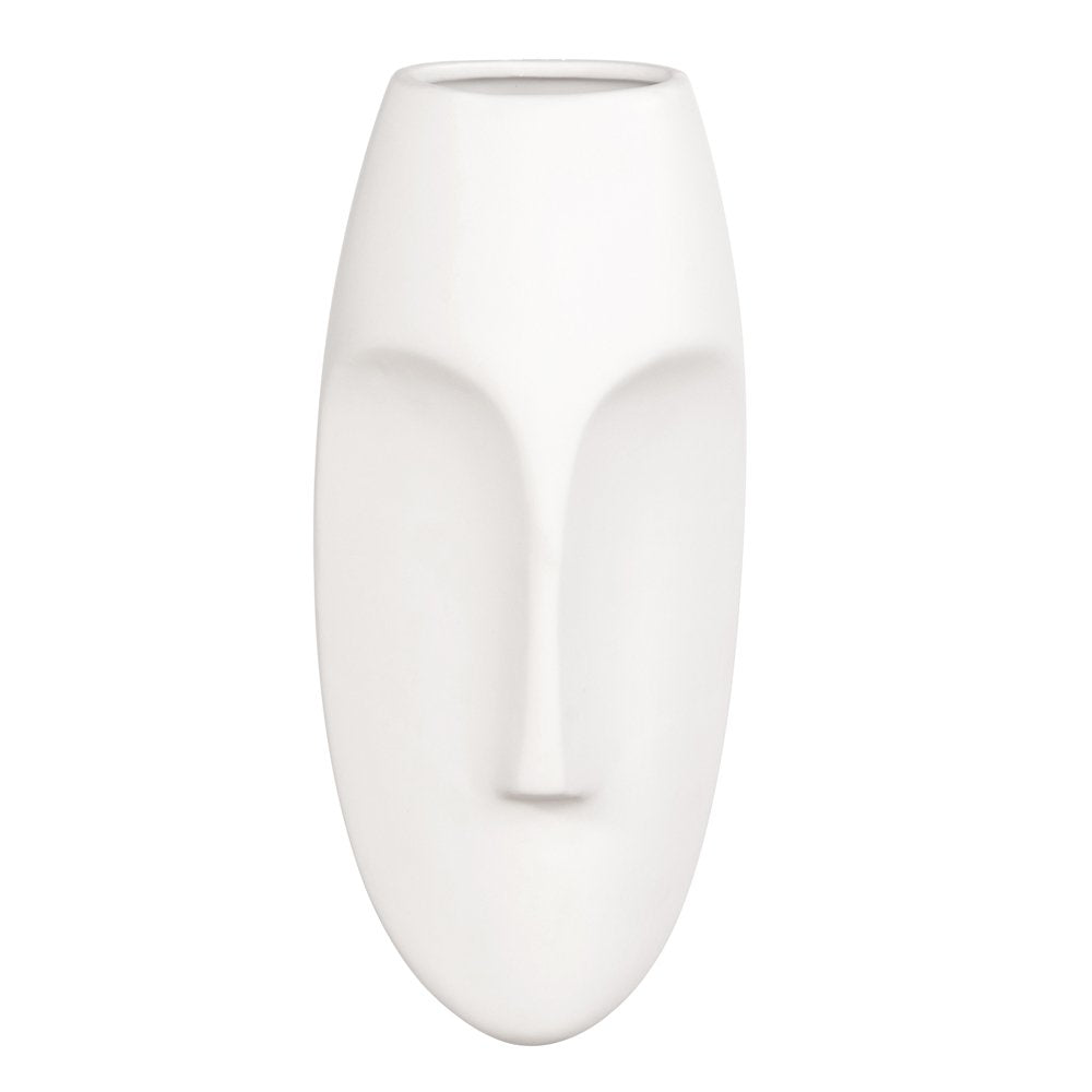 Howard Elliott Collection Oval Wall Hanging Face Sculpture, Contemporary Ceramic Accent for Entryway, Living Room, Hallway or Bedroom Decor, Matte White